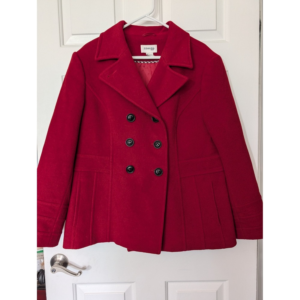 St Johns Bay Red Wool Cashmere Peacoat XL Preppy Old Money Winter Coat